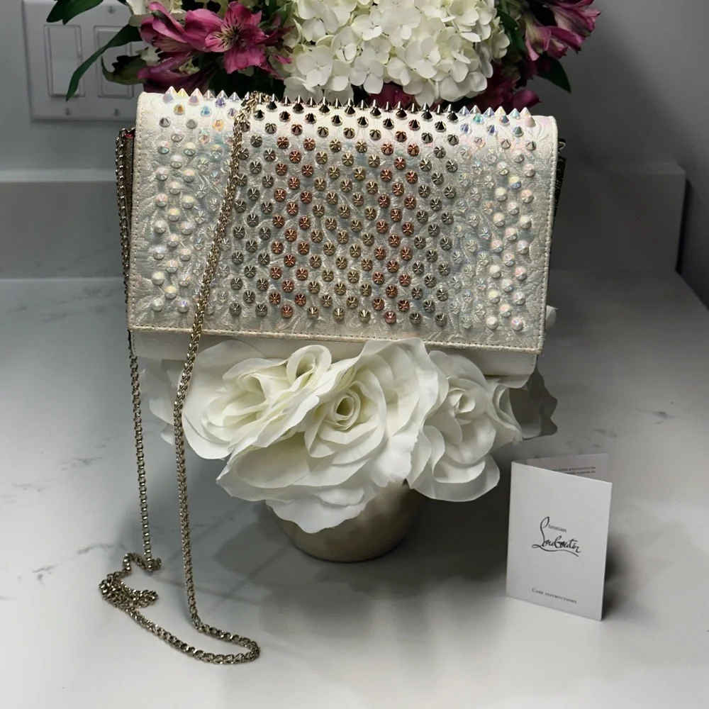 Christian Louboutin Paloma Silver and Gold Studded Clutch Shoulder Bag